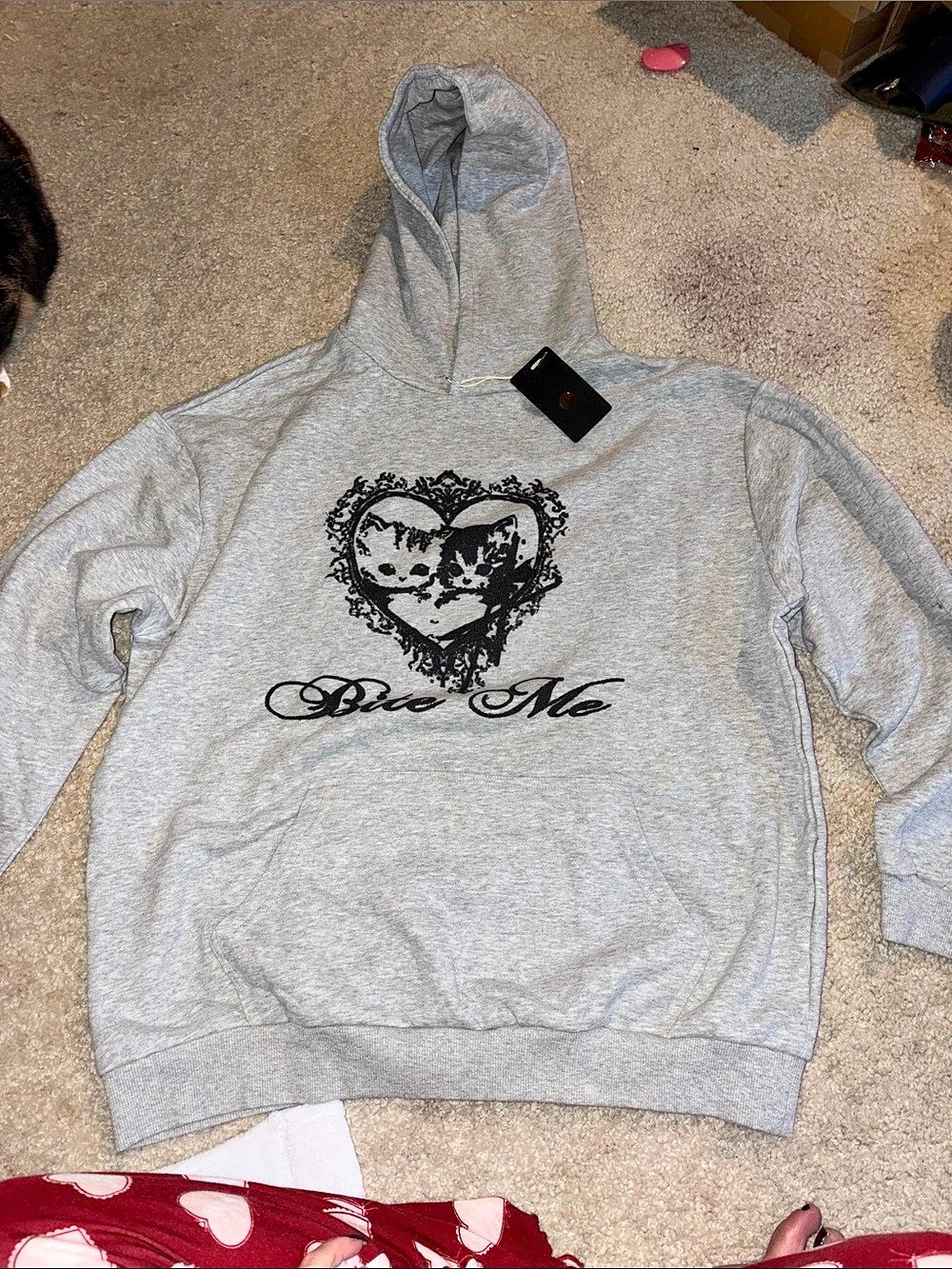 Bite Me hoodie Graphic Hoodie Gray Size Large NWT